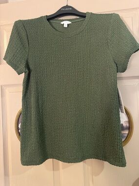 Textured Short-Sleeve Crewneck Top - Olive Green
